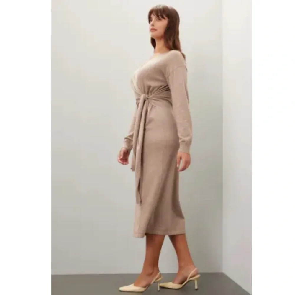Modern Citizen Lenese Midi Sweater Dress Tie Waist Long Sleeve - Picture 5 of 12